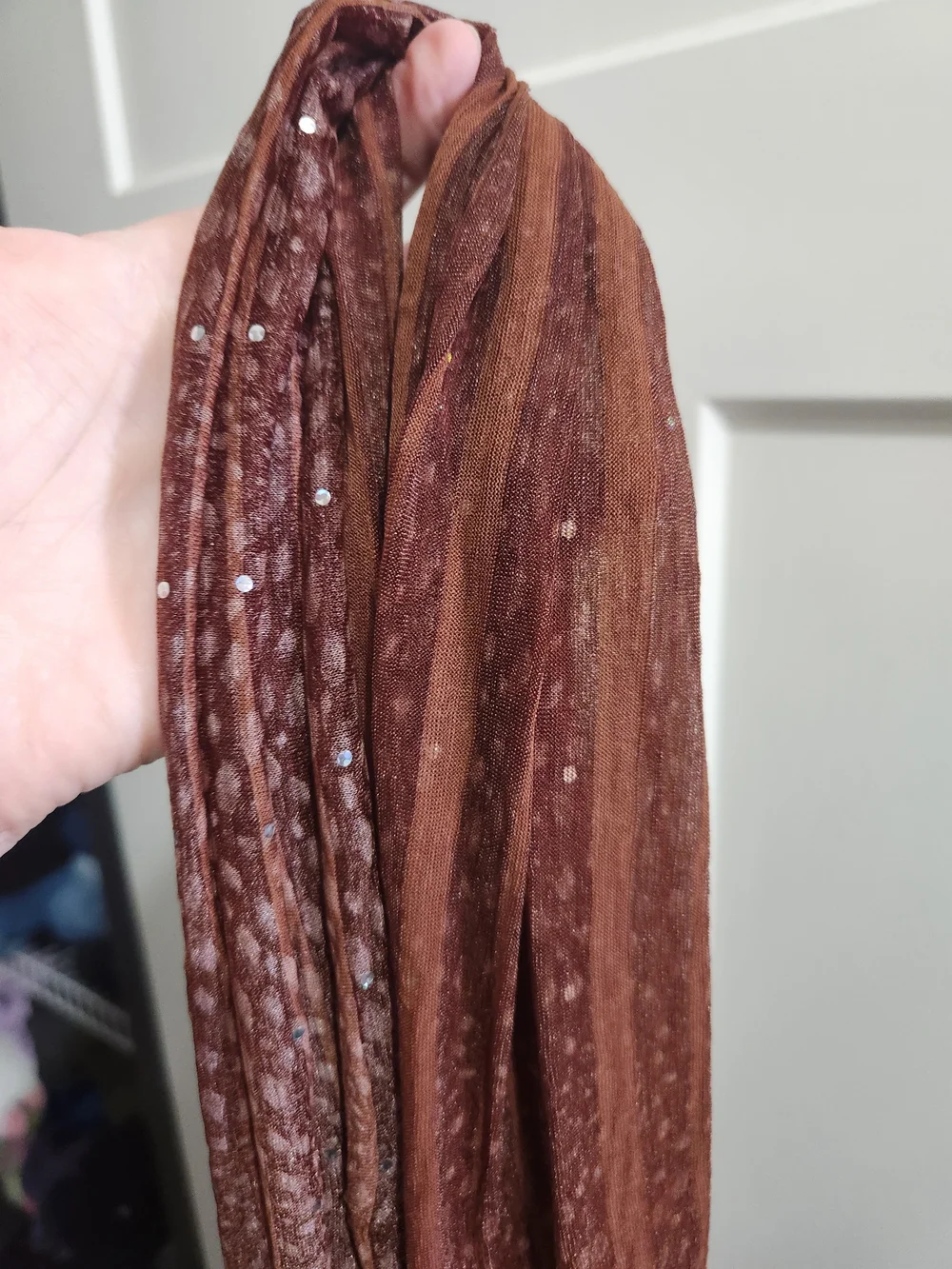 Brown Metallic Fringe Long Scarf for Women